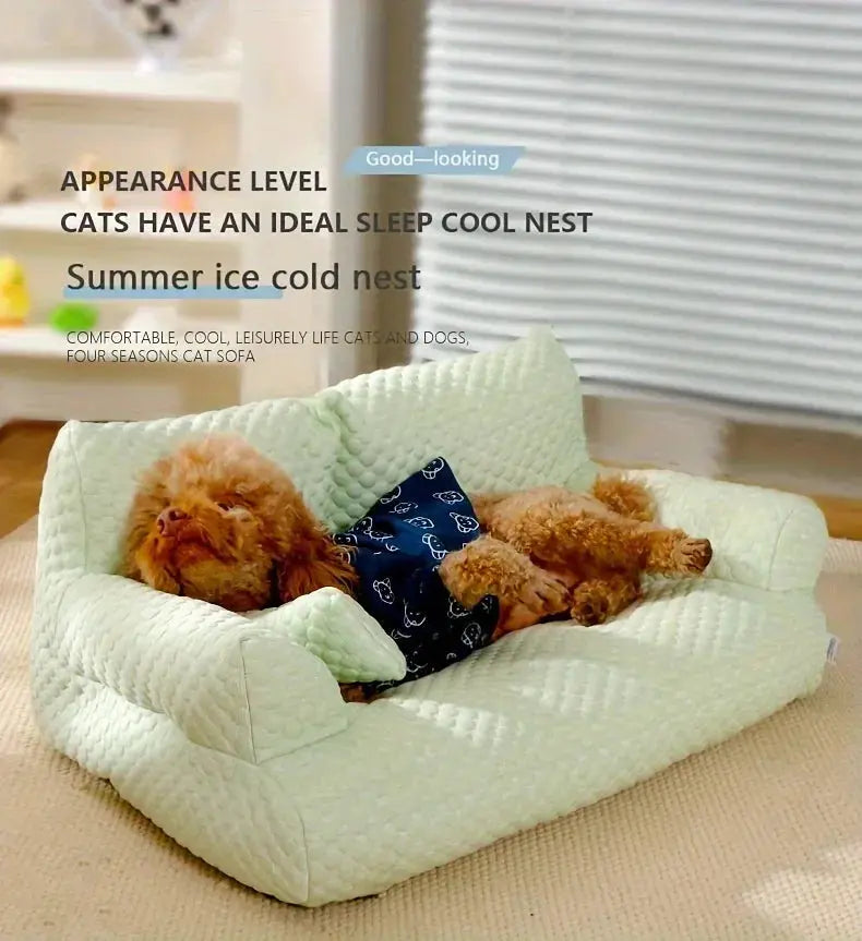 self cooling pet bed Summer Self Cooling Sofa Bed for Small/Medium Dogs/Cats Ice Silk Pearl Cotton Removable Washable Pet Bed with Nonslip Bottom WLP Company