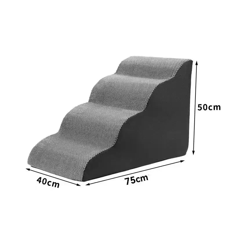 [4-Step Curved Dog Ramp] 4-Step Non-Slip Curved Dog Stairs Ramp for High Beds 20" Height | Soft Grey Carpeted Steps.Labubo. WLP Company