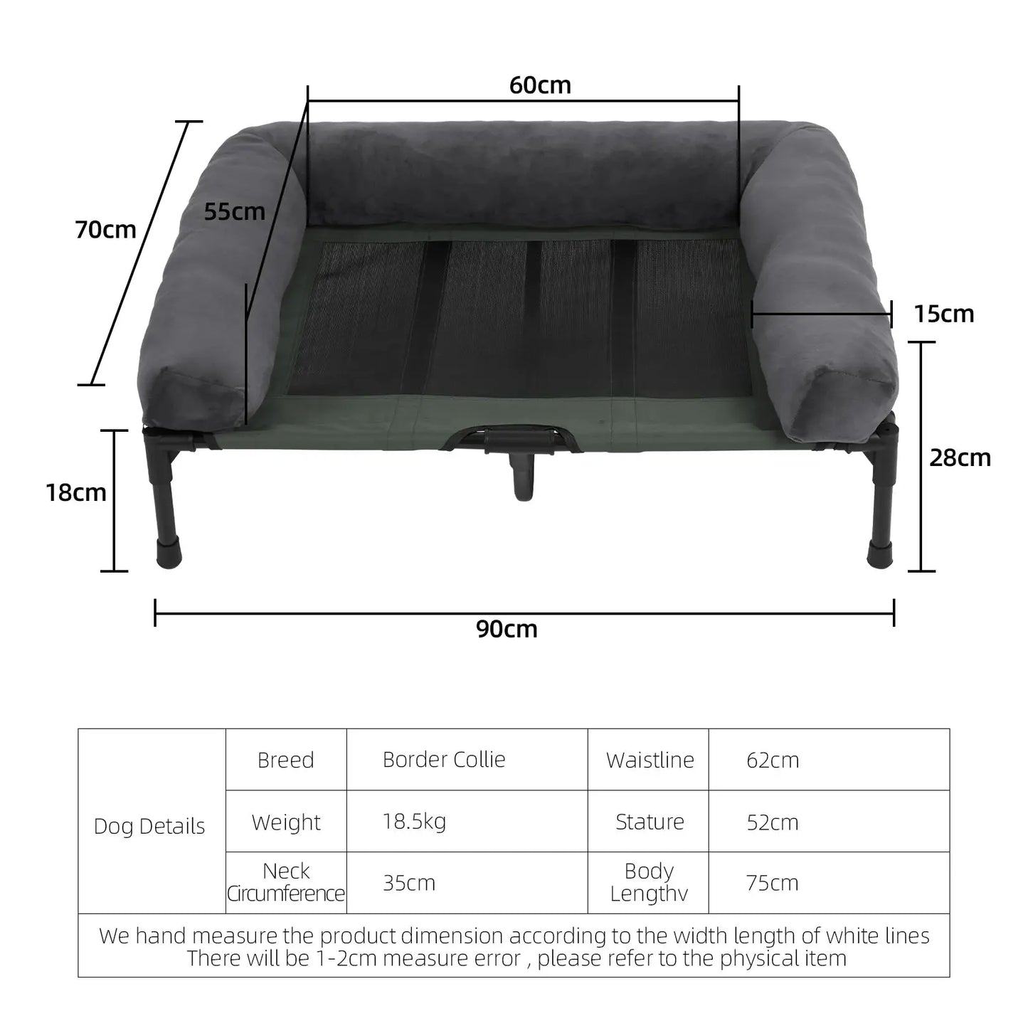 Dog Bed for Dogs and Cats Indoor Outdoor Elevated Pet Lounger Bed with Detachable Plush Bolster Cooling Summer L XL 2XL WLP Company