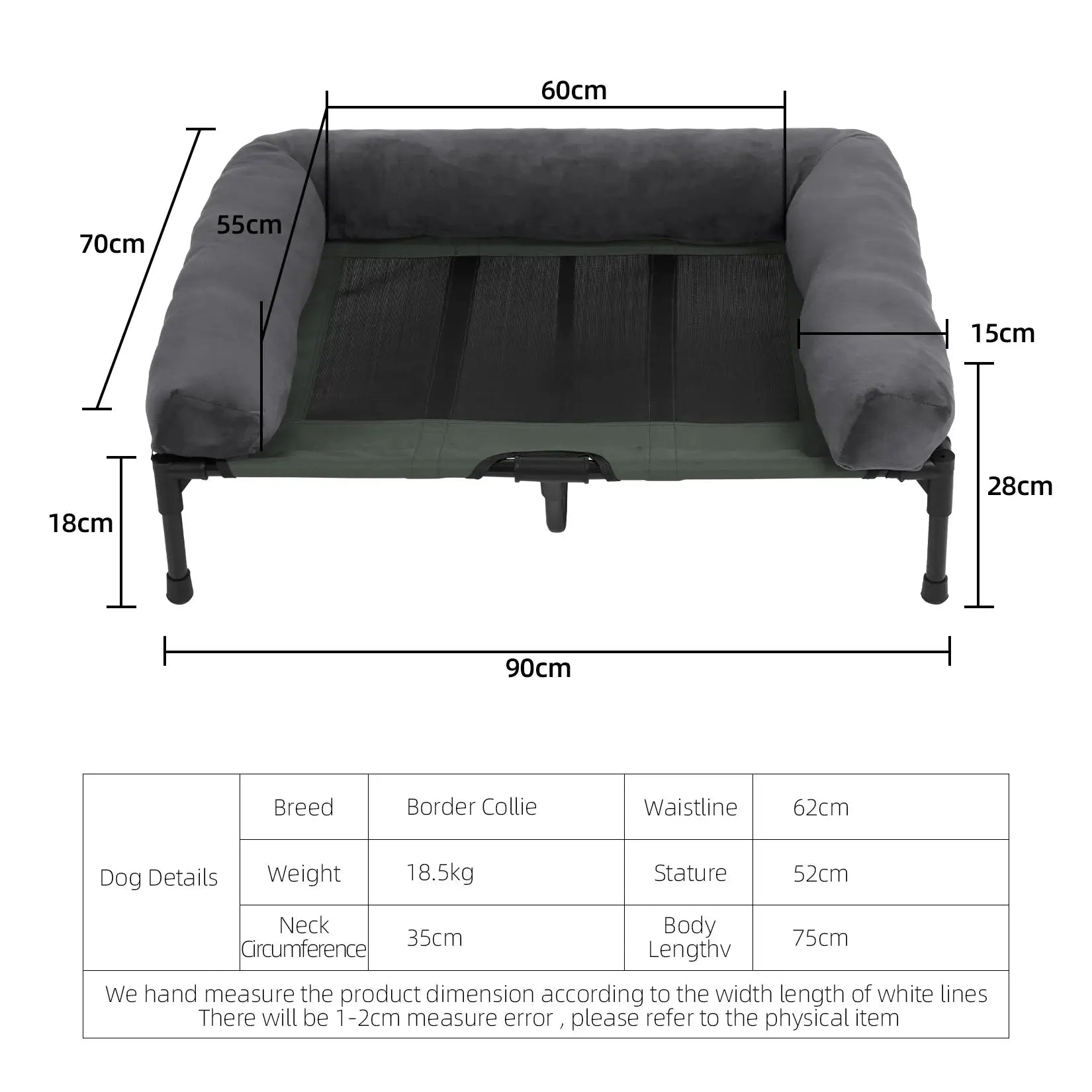 Dog Bed for Dogs and Cats Indoor Outdoor Elevated Pet Lounger Bed with Detachable Plush Bolster Cooling Summer L XL 2XL WLP Company