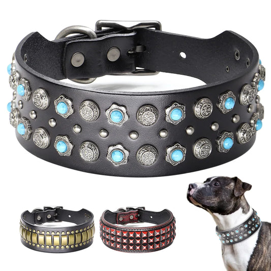Luxurious Dog Real Leather Collar for Pet shows