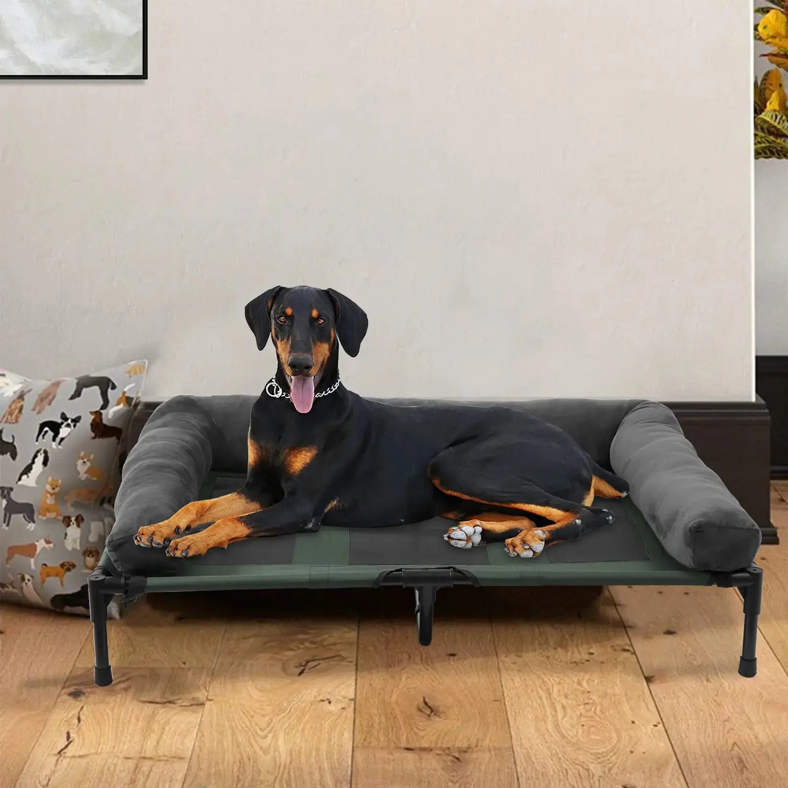 Dog Bed for Dogs and Cats Indoor Outdoor Elevated Pet Lounger Bed with Detachable Plush Bolster Cooling Summer L XL 2XL WLP Company