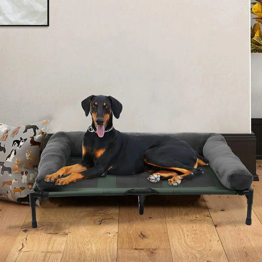 Dog Bed for Dogs and Cats Indoor Outdoor Elevated Pet Lounger Bed with Detachable Plush Bolster Cooling Summer L XL 2XL WLP Company