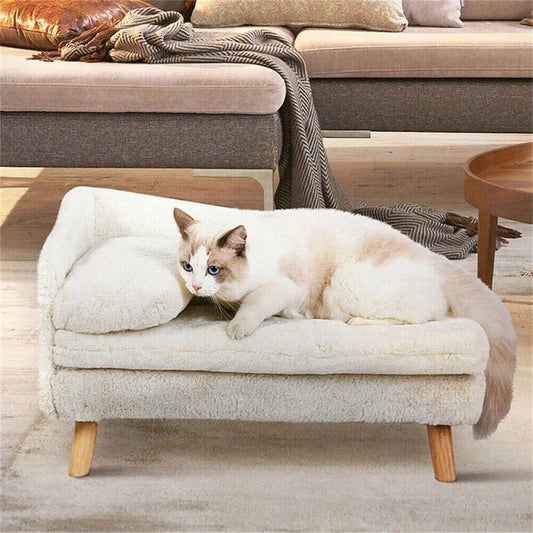 luxury dog sofa Luxury Elevated Dog Sofa Bed with Backrest Plush Cushion Wooden Legs WLP Company
