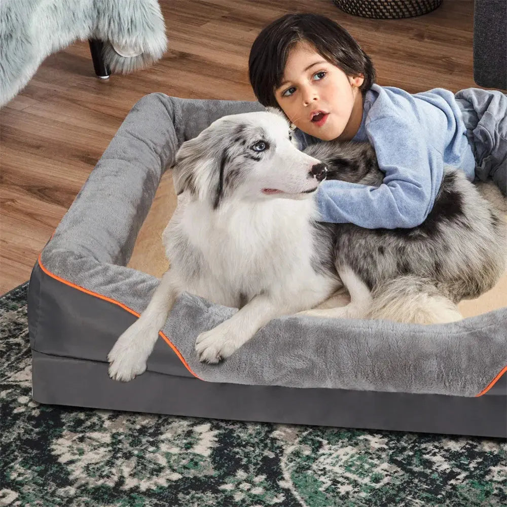 Jumbo Large Orthopedic Dog Bed Memory Foam Pet Sofa Couch Waterproof Elevated Cushion Warm Puppy Bolster Couch Removable Cover WLP Company