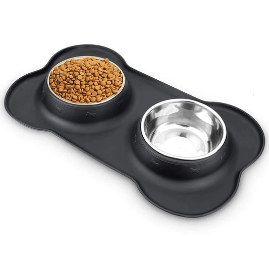 Antislip Double Dog Bowl With Silicone Durable Stainless Steel