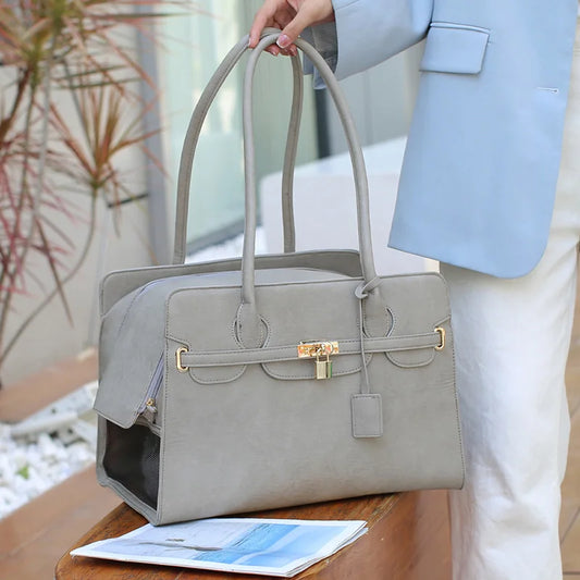New Luxury Fashion Leather Pet Carrier Bag, Breathable