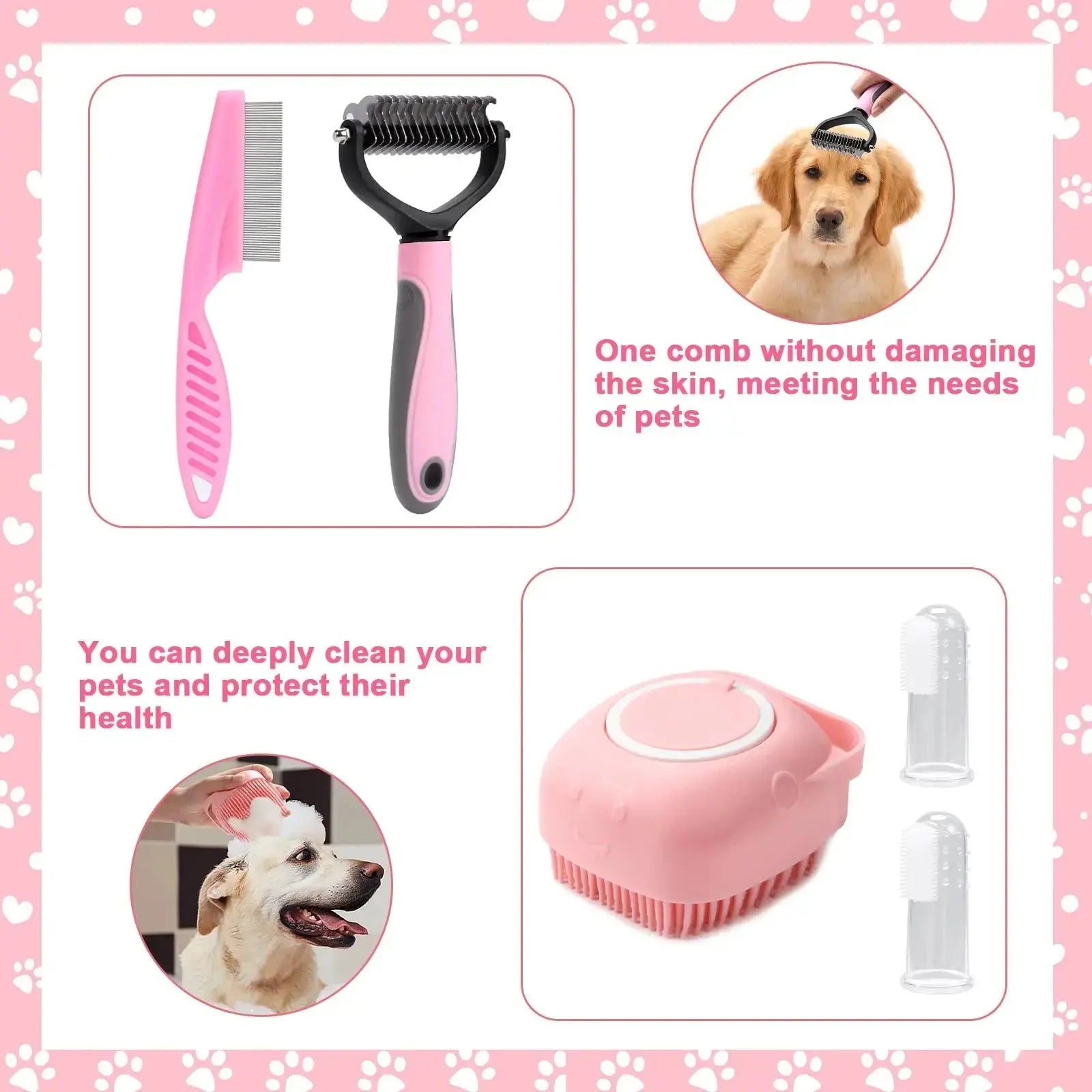 dog grooming set 8-piece dog brush grooming set, pet self-cleaning set, with pet nail clippers and files, flea comb, pet shampoo bath brush, pet WLP Company