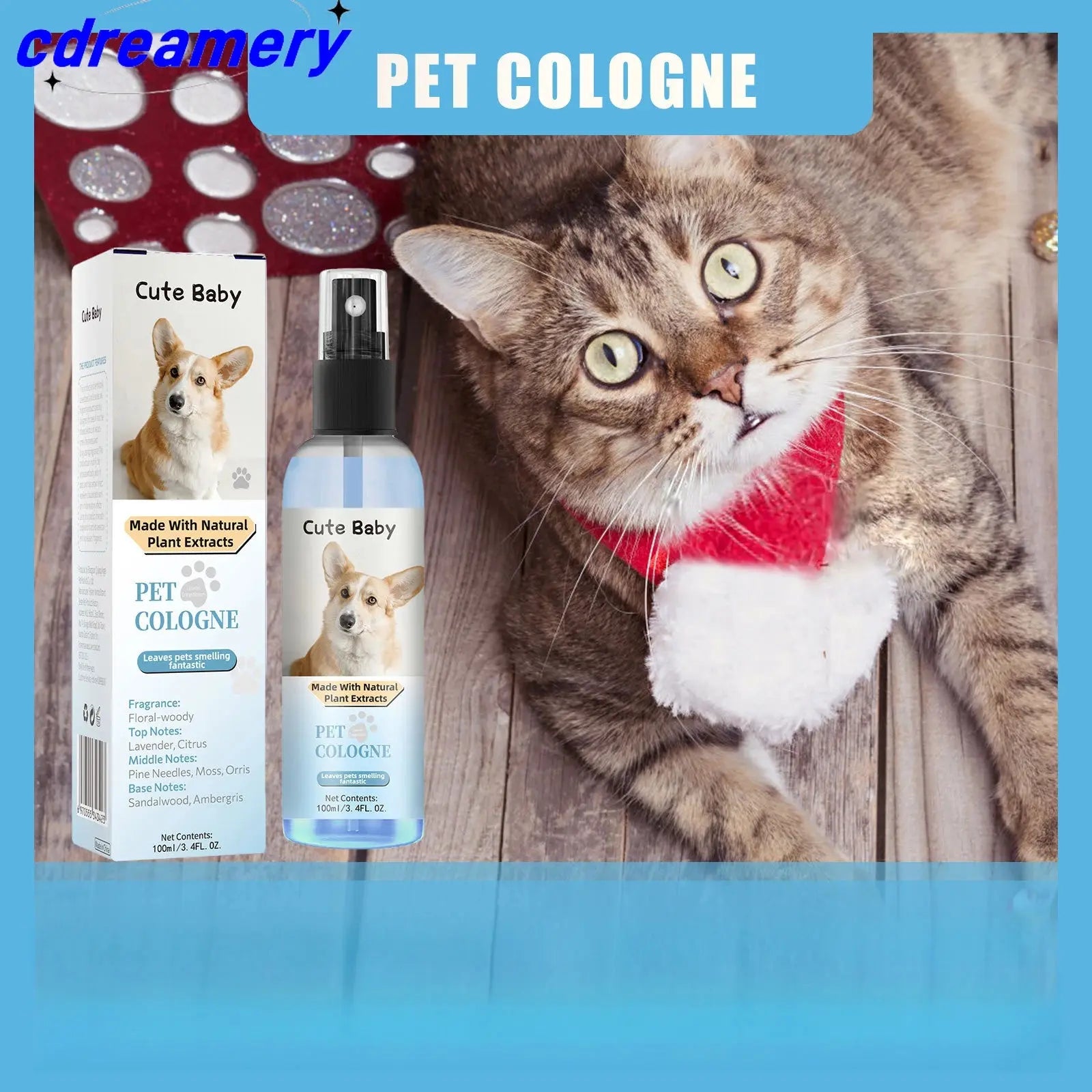 CDY 100ml Pet Perfume Spray for Cats and Dogs, Odor Eliminator and Air Freshener with Long-lasting Fragrance WLP Company