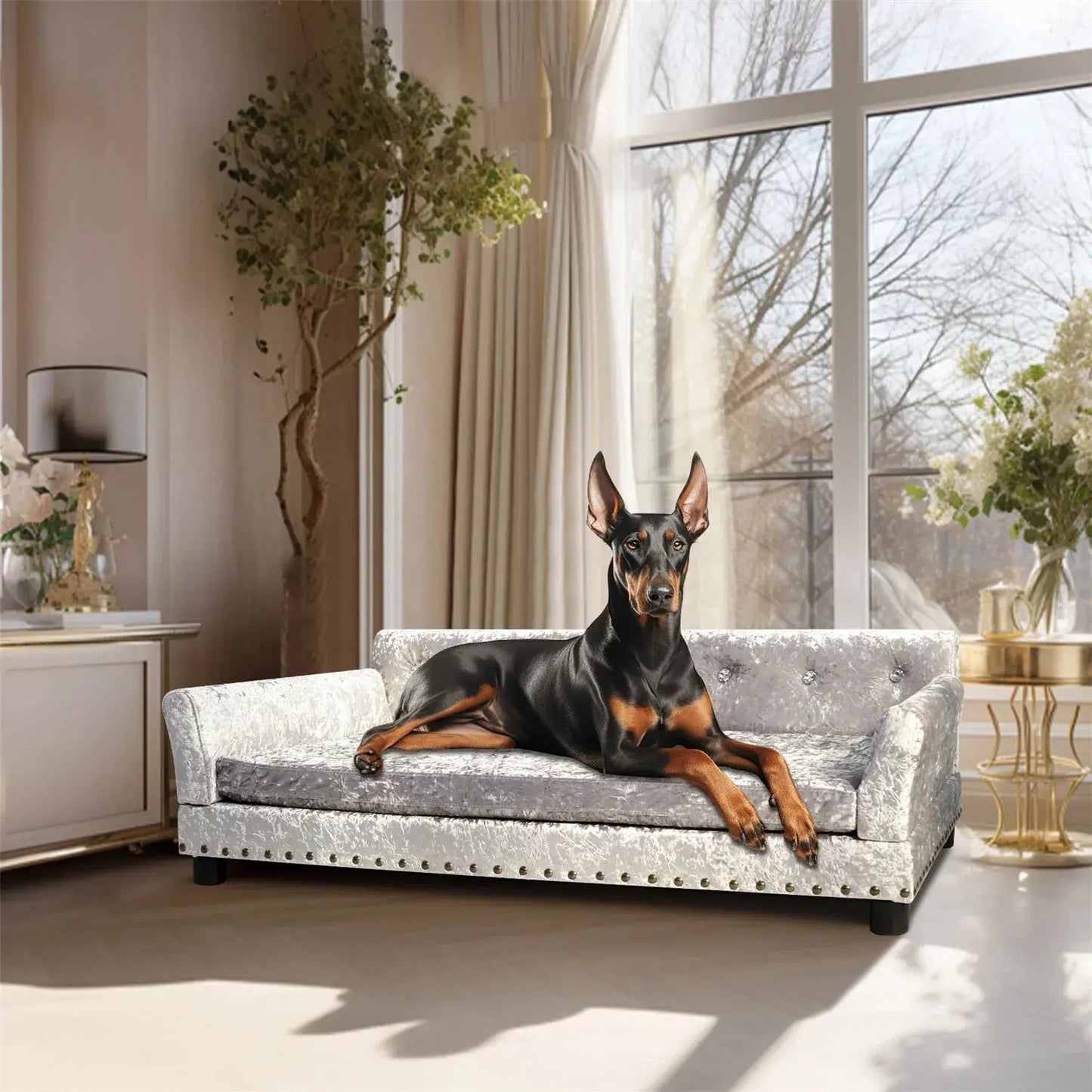 BingoPaw Large Dog Sofa Bed Deluxe Tufted Elevated Jumbo Dog Couch Bed Made Velvet - Pet Giant Snuggle Sofa Lounger Memory Foam WLP Company