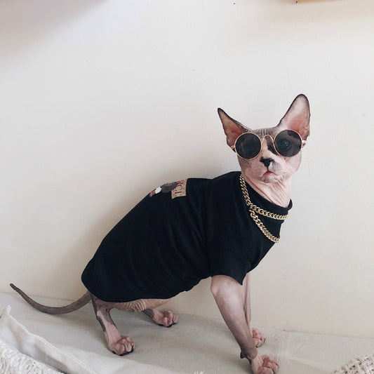 Stylish Cotton Printed Sweater with Necklace for Cats - Fashion Forward Feline Wear