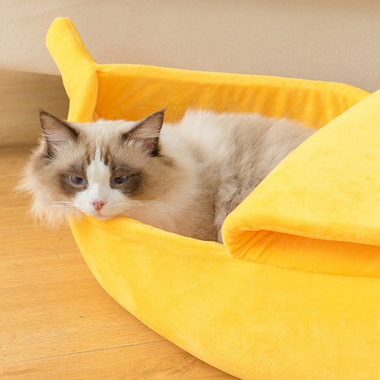 Banana Shaped Cat Bed - Plush & Sponge Comfort for All Cats
