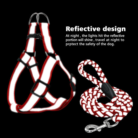Step-in Reflective Nylon Dog Vest with Leash Set - Enhanced Safety & Visibility