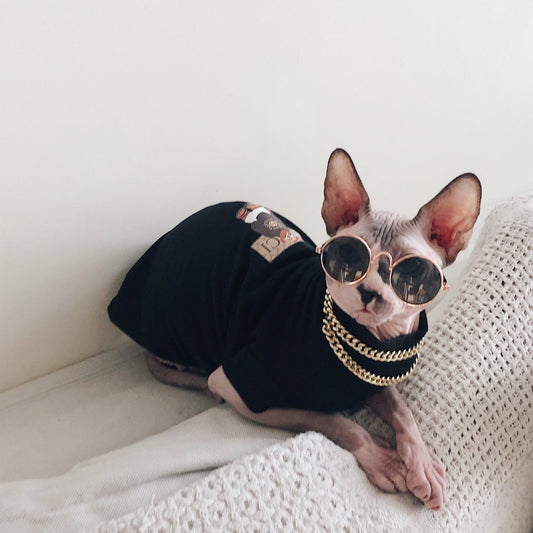 Stylish Cotton Printed Sweater with Necklace for Cats - Fashion Forward Feline Wear